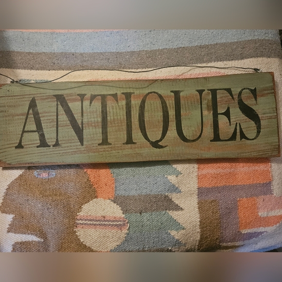 Hand painted Wood ANTIQUES Sign  Rustic 8"x27" - Picture 1 of 4